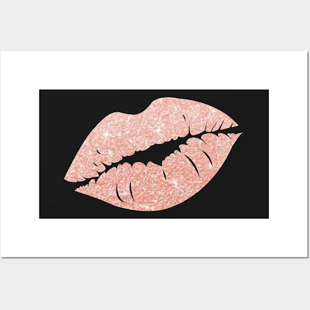 Light Rose Gold Faux Glitter Lips Wall Art by Felicity-K